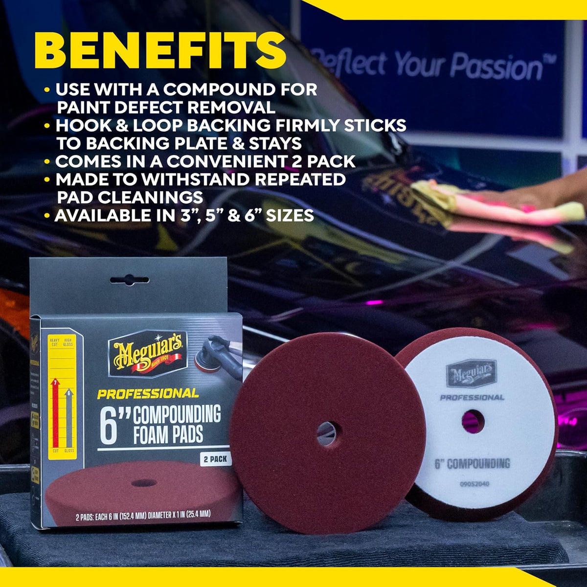 Meguiar's, Almohadillas de Espuma para Pulido Profesional 6", M6CFP2, 2pz. | Almohadilla de espuma profesional para compuestos, utiliza con compuestos para quitar defectos pesados y marcas de lijado