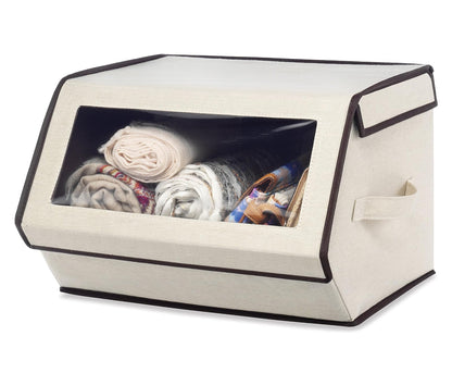 Whitmor - Caja de Almacenamiento apilable con Ventanas, Lienzo de Moda, 1 - Lienzo de moda