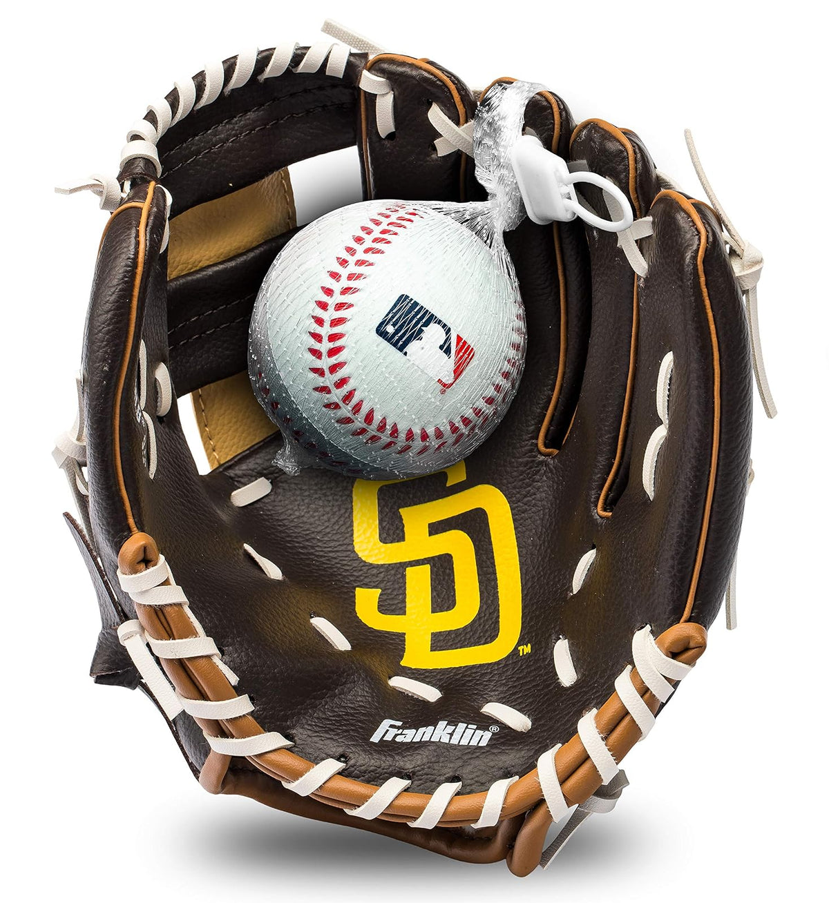Franklin Sports MLB Set de Guante y Pelota de Teeball Infantil, 9.5 Pulg - Padres de San Diego