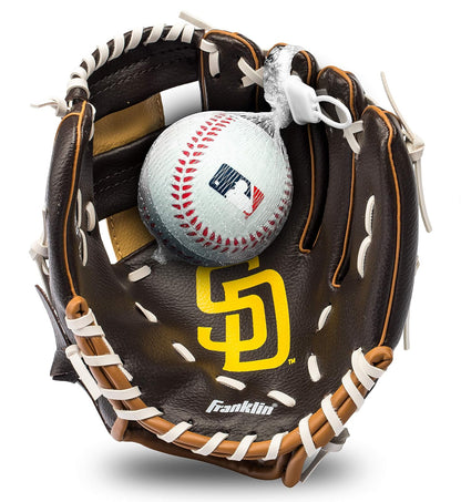 Franklin Sports MLB Set de Guante y Pelota de Teeball Infantil, 9.5 Pulg - Padres de San Diego