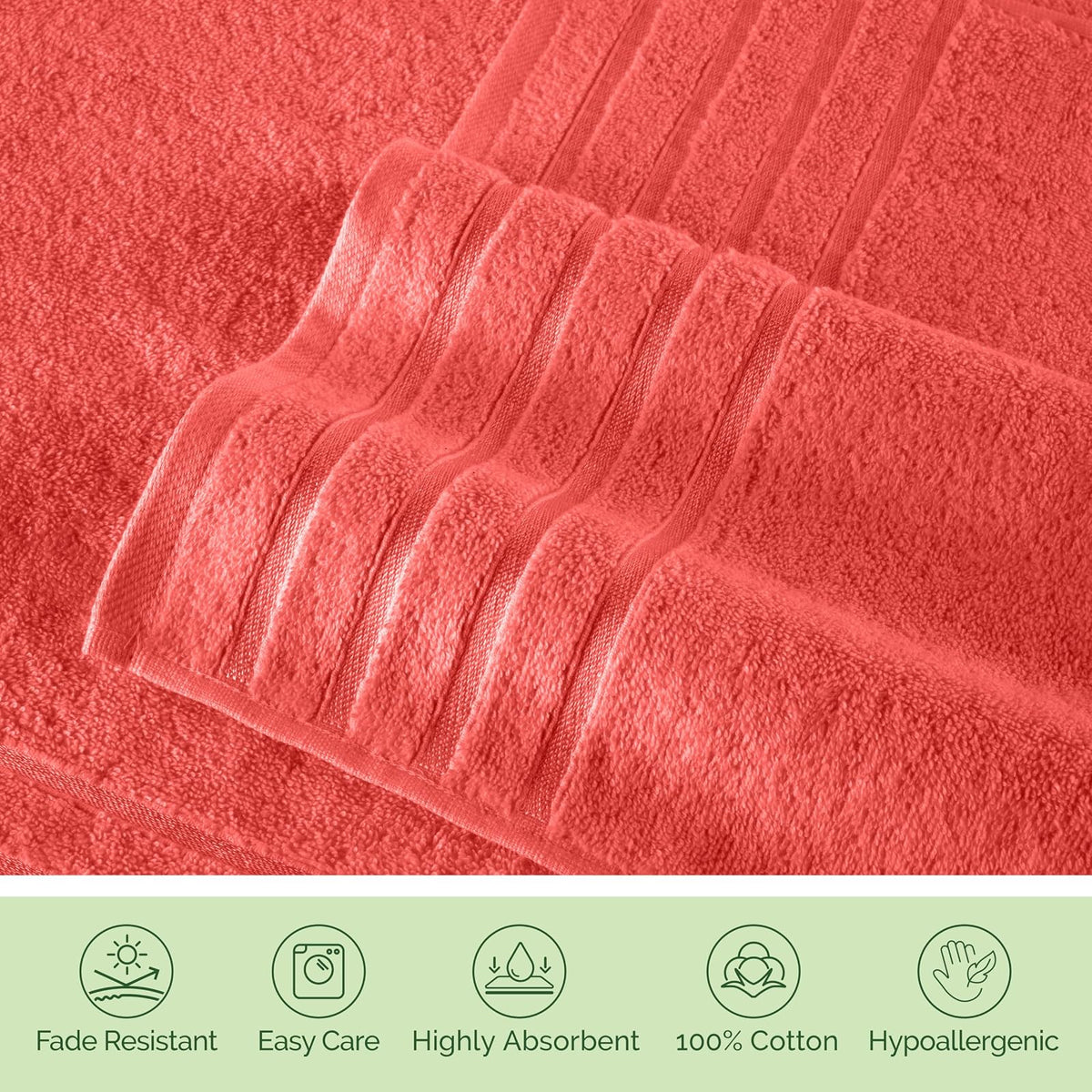 Elegant Comfort - Juego de 6 Toallas de baño de 4 líneas de Viscosa a Rayas – 100% algodón Turco de Alta absorción – Incluye 2 Toallas, 2 Toallas de Mano y 2 Toallas de baño, Color Coral