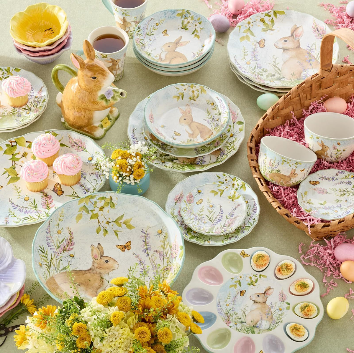 Platos de canapé certificados International Meadow de 6 pulgadas, juego de 4 con diseño de flores silvestres y mariposas, perfectos para aperitivos, mini postres y aperitivos, decoración de primavera