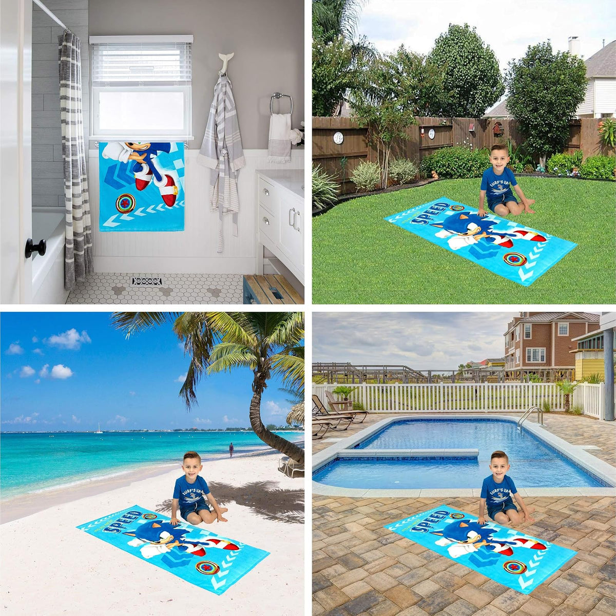 Franco Sonic The Hedgehog Toalla de Playa de poliéster Reciclado, 58 x 28 Pulgadas, patrón Listo para Correr
