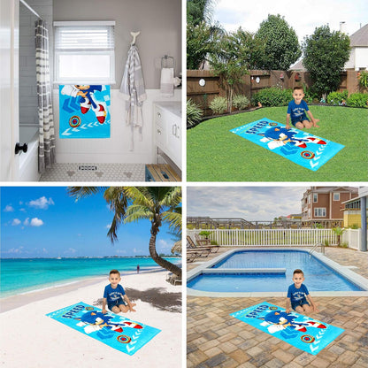 Franco Sonic The Hedgehog Toalla de Playa de poliéster Reciclado, 58 x 28 Pulgadas, patrón Listo para Correr