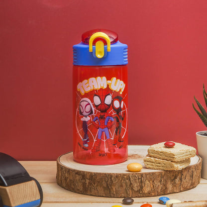 Zak Designs Marvel Spider-Man - Botella de agua para niños con tapa de boquilla y bucle de transporte, plástico duradero, diseño a prueba de fugas para viajes (16 onzas, paquete de 2, Spidey y sus