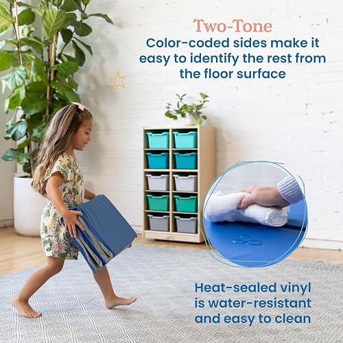 ECR4Kids Value 4-Fold Daycare Rest Mat, Blue and Grey (1" Thick)