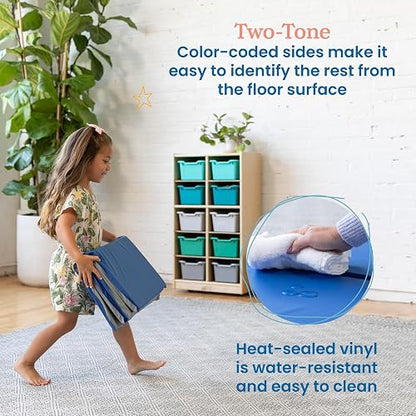 ECR4Kids Value 4-Fold Daycare Rest Mat, Blue and Grey (1" Thick)