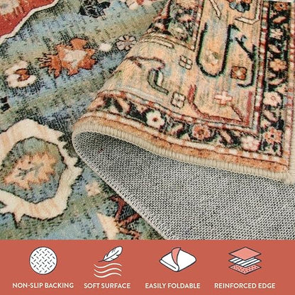 Lahome - Alfombras Redondas Tribales Bohemias de 5 pies, Alfombra Redonda de Cocina, Antideslizante, para recámara, Sala de Estar, Circular, Oriental, de Pelo bajo, para Comedor, baño, Color Verde