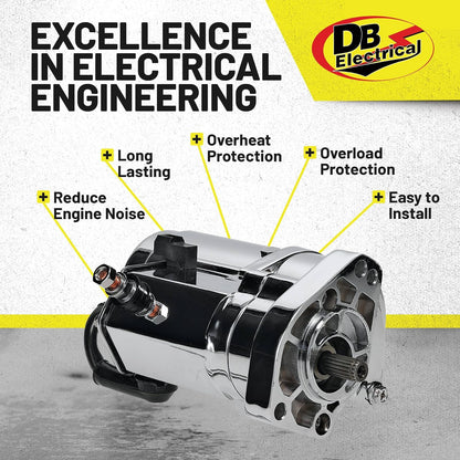DB Electrical 410-22073 Arrancador Cromado 2.4 KW para Harley Davidson Dyna Fatboy Softail Heritage