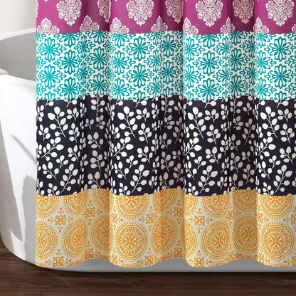 Lush Decor - Cortina de Ducha de Rayas Bohemias, 72 Pulgadas de Ancho x 72 Pulgadas de Largo, Color Fucsia y Naranja - Cortina de baño - Cortina de Ducha a Rayas - Decoración Bohemia, Cortinas de