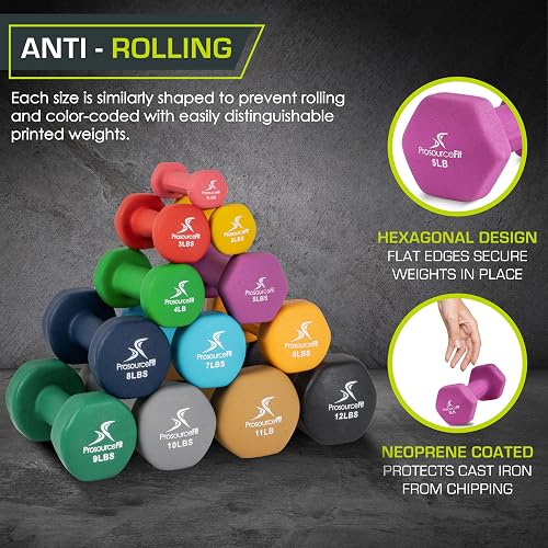 ProsourceFit Set of 2 Neoprene Dumbbell Coated for Non-Slip Grip, 1 lb-12 lb