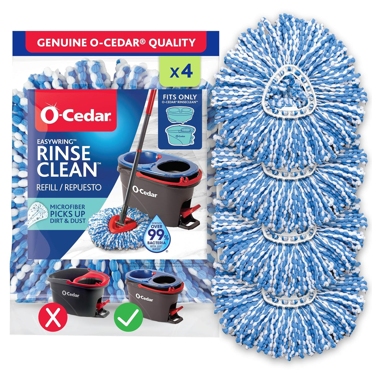 O-Cedar EasyWring RinseClean Recambio de 4 Unidades, Azul, 4 Unidades