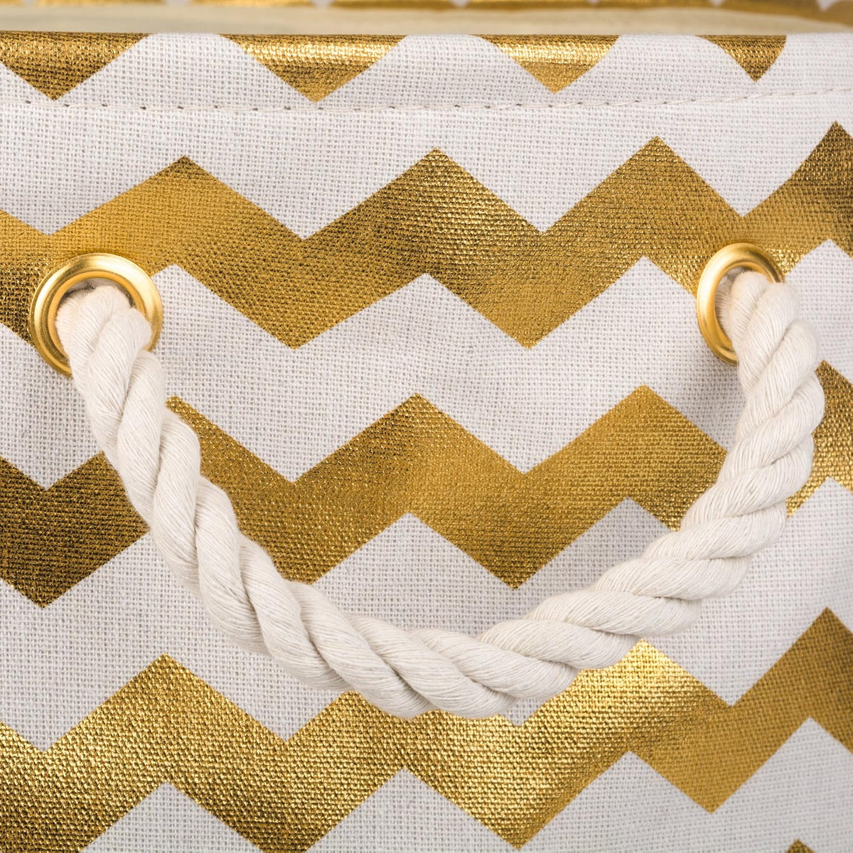 DII Collapsible Polyester Storage Basket or Bin with Durable Cotton Handles, Home Organizer Solution for Office, Bedroom, Closet, Toys, & Laundry (Large – 18x12x15"), Gold Chevron