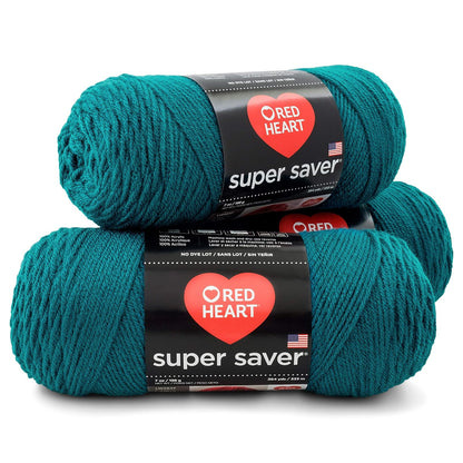 Red Heart Estambre Acrílico Peso Medio Categoría 4 - Real Teal - Paquete de 3