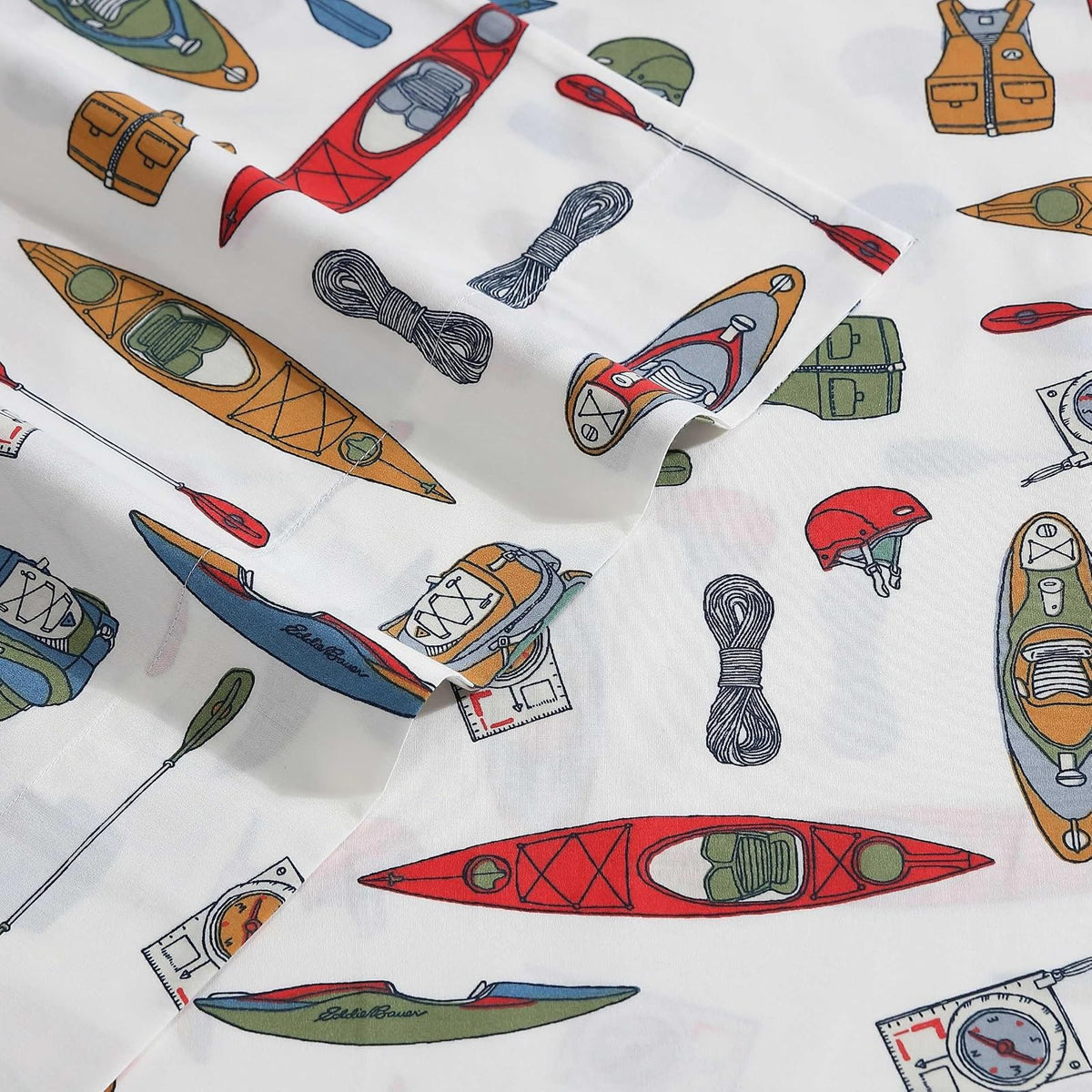 Eddie Bauer - Juego de sábanas Individuales, Juego de Ropa de Cama de percal de algodón, decoración del hogar crujiente y Fresca (Kayak Adventure, Individual)