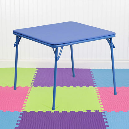 Flash Furniture Kids Blue Folding Table, 24" D x 24" W x 20.25" H | Parte superior acolchada de vinilo, patas de bloqueo con revestimiento de polvo, guardería