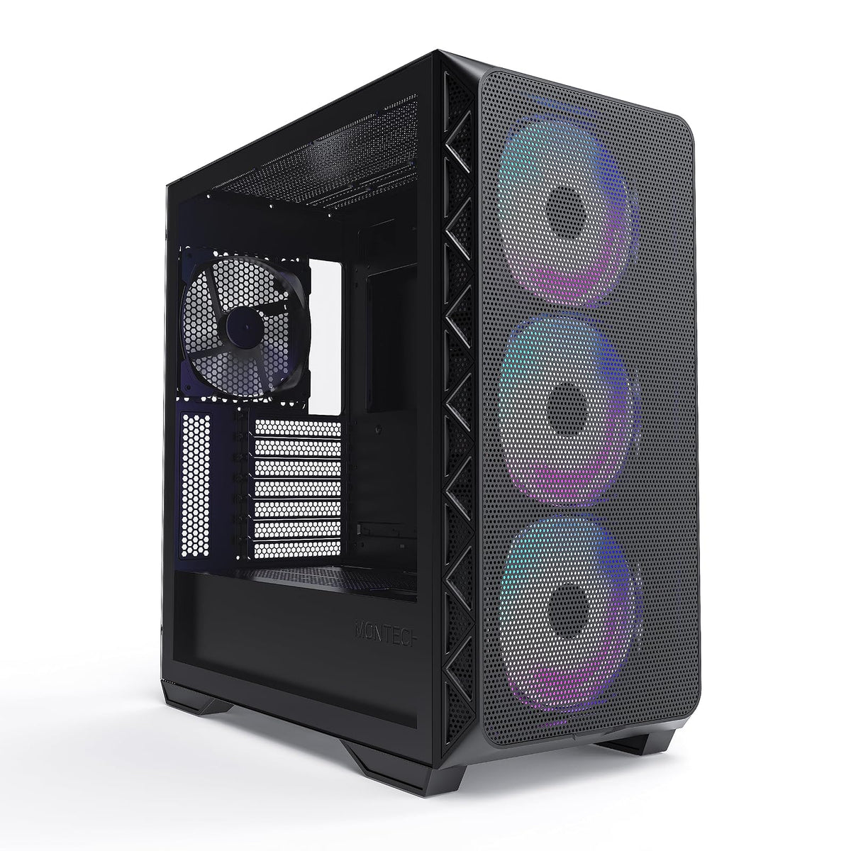 Montech AIR 903 MAX, E-ATX Mid Tower Case, alto flujo de aire, 3 x 140 mm ARGB PWM y 1 x 140 mm PWM ventiladores preinstalados, panel lateral de vidrio templado, malla frontal, tipo C, soporte 4090 GPU, negro