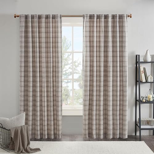 Madison Park Anaheim Cabin Plaid Curtain Window, Thermal Insulated Fleece Lining, Living Room Decor Light Blocking Drape for Bedroom, 1-Single Panel Pack, 50" x 84", Rod Pocket, Brown
