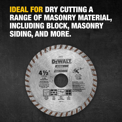 DEWALT Hoja De Diamante Para Mampostería, Corte En Seco, Borde Continuo, Eje De 7/8 Pulgadas, 4-1/2 Pulgadas (Dw4725)