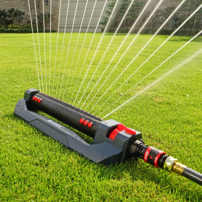 Eden 94112 - Aspersor oscilante Turbo de 3 vías para Patio Grande y césped con Juego de iniciación de conexión rápida, Cubre hasta 4.499 m2 pies