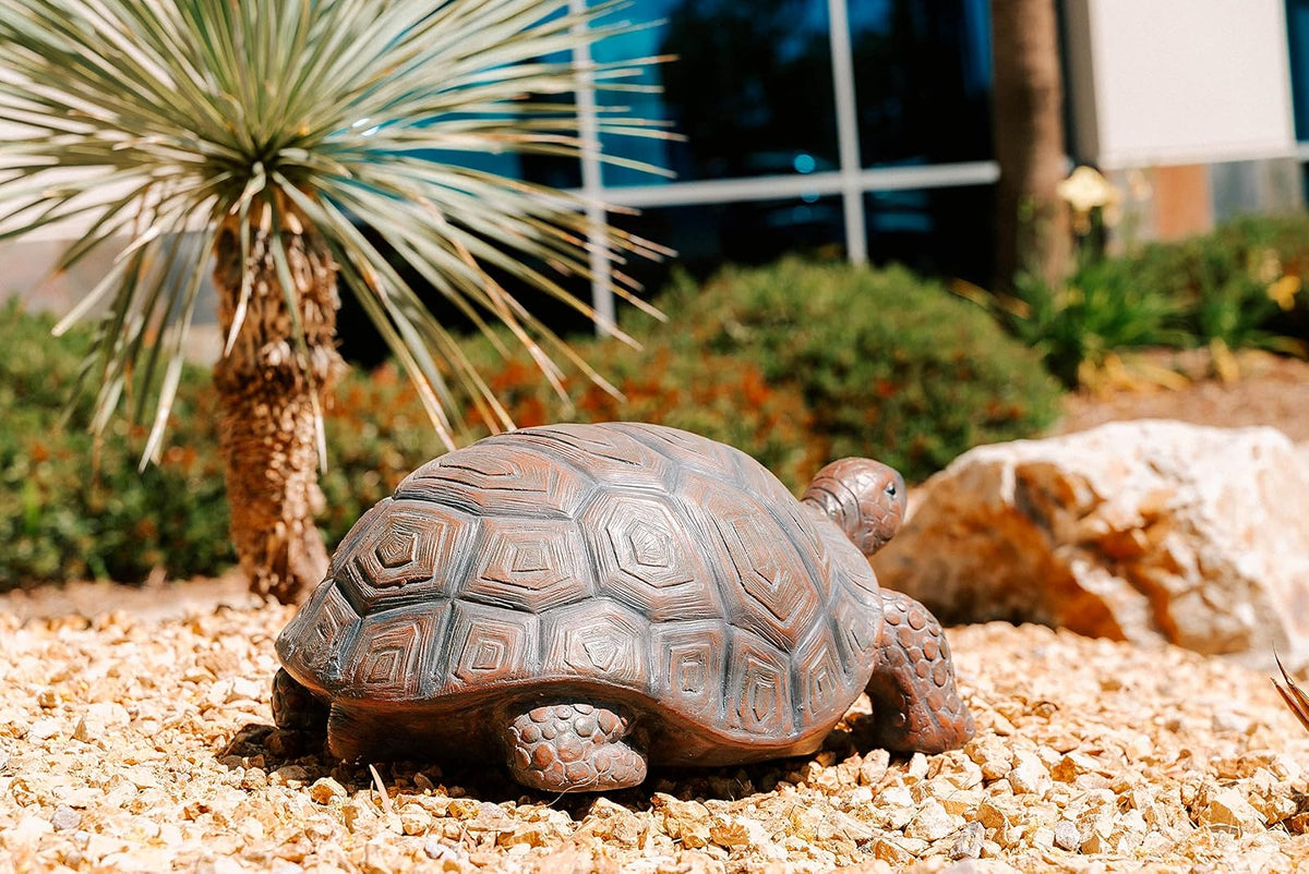 XBrand Estatua de Tortuga Caminante MgO marrón y Negro de 21.3 Pulgadas de Largo, decoración Interior o Exterior, Escultura de diseño Natural, (TurtleBnBkX84)