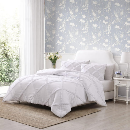 Laura Ashley - Juego de edredón Individual XL, Juego de Ropa de Cama Reversible con Funda a Juego, Esenciales para recámara (Norah Blanco sólido)