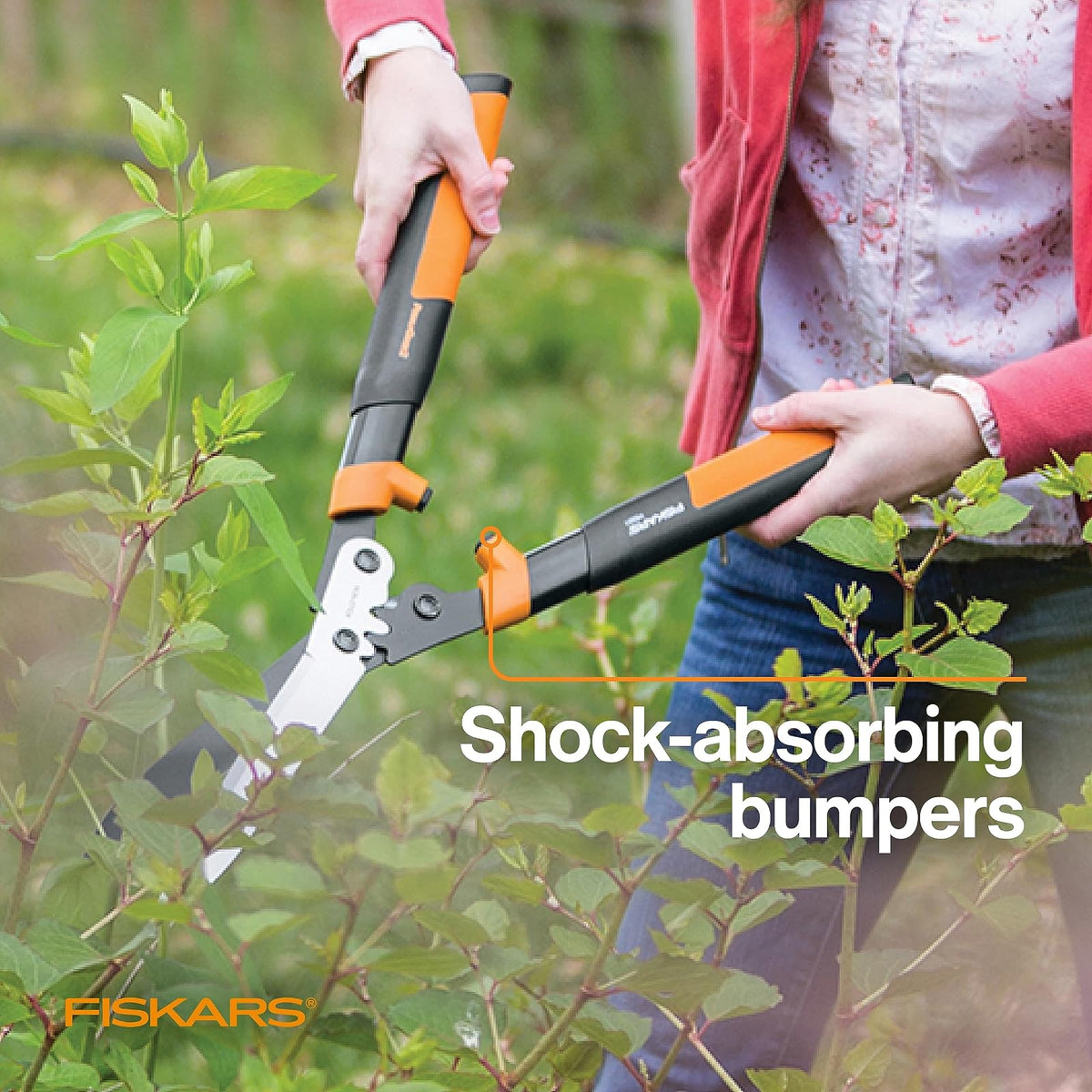 Fiskars - Tijeras de setos de 23 pulgadas, cortadora de arbustos con tecnología PowerGear2 que multiplica la potencia para menos esfuerzo, asas SoftGrip con parachoques que absorben los golpes