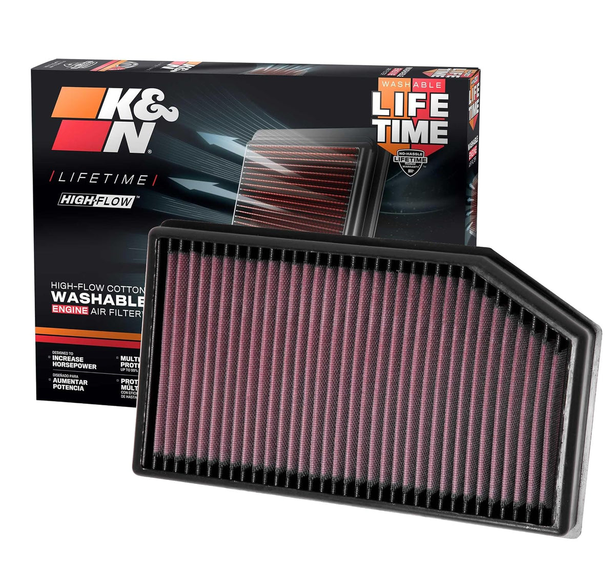 K&N 33-5076 Filtro Aire Alto Rendimiento Lavable para Jeep Wrangler JL/Gladiator 18-20