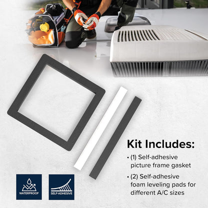 Camco 25071 - Kit de Juntas universales para Techo de Caravana de 14 x 14 Pulgadas, Cuenta con un Sello de compresión Impermeable, Junta de Marco de Fotos autoadhesiva y Almohadillas para Orejas de
