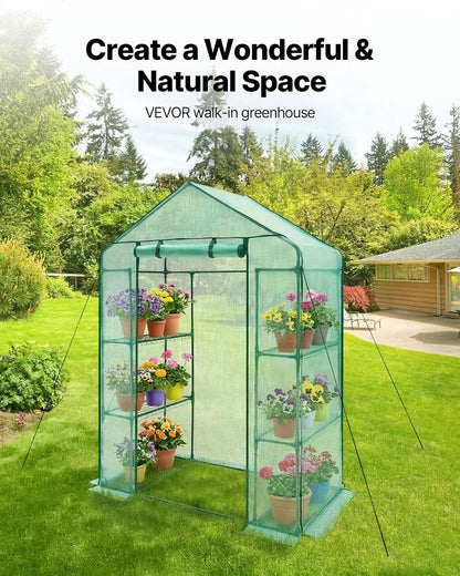 VEVOR - Casa Verde sin Caminar, 55 x 29.3 x 81.5 Pulgadas, Invernadero portátil con estantes, Cubierta de Polietileno de Alta Resistencia con Puerta Enrollable y Marco de Acero, para Plantar y