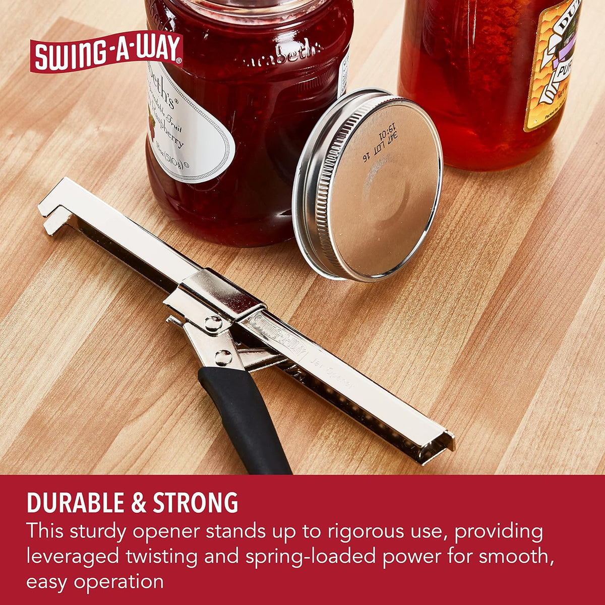 Swing-A-Way Abrelatas de agarre cómodo, de 7.5 pulgadas, ajustable, multifuncional, de acero inoxidable con agarre, mango de goma suave amigable con la artritis, accesorios de cocina (negro)