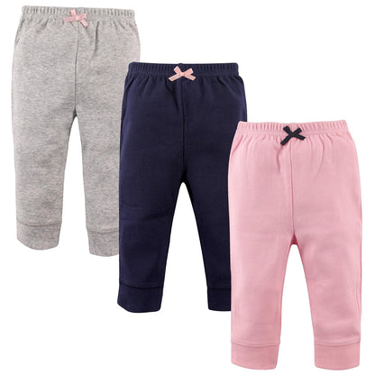 Luvable Friends Paquete de 3 Pantalones con Puño en Cintura y Tobillo, para Bebé - 2 Años - rosado claro azul marino - 3