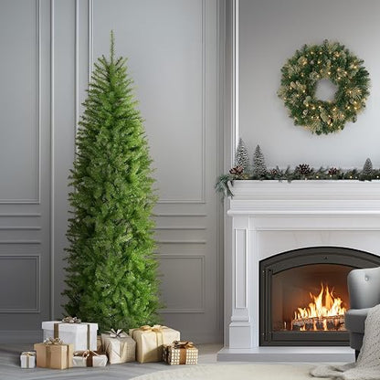 National Tree Company 7 ft Unlit Kingswood Fir Slim Artificial Christmas Tree, 892 Tips, Includes Stand, Green