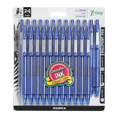 Zebra Z-Grip Bolígrafo Retráctil Punta Media 1.0 mm - Azul - 24 Unidad (Paquete de 1)
