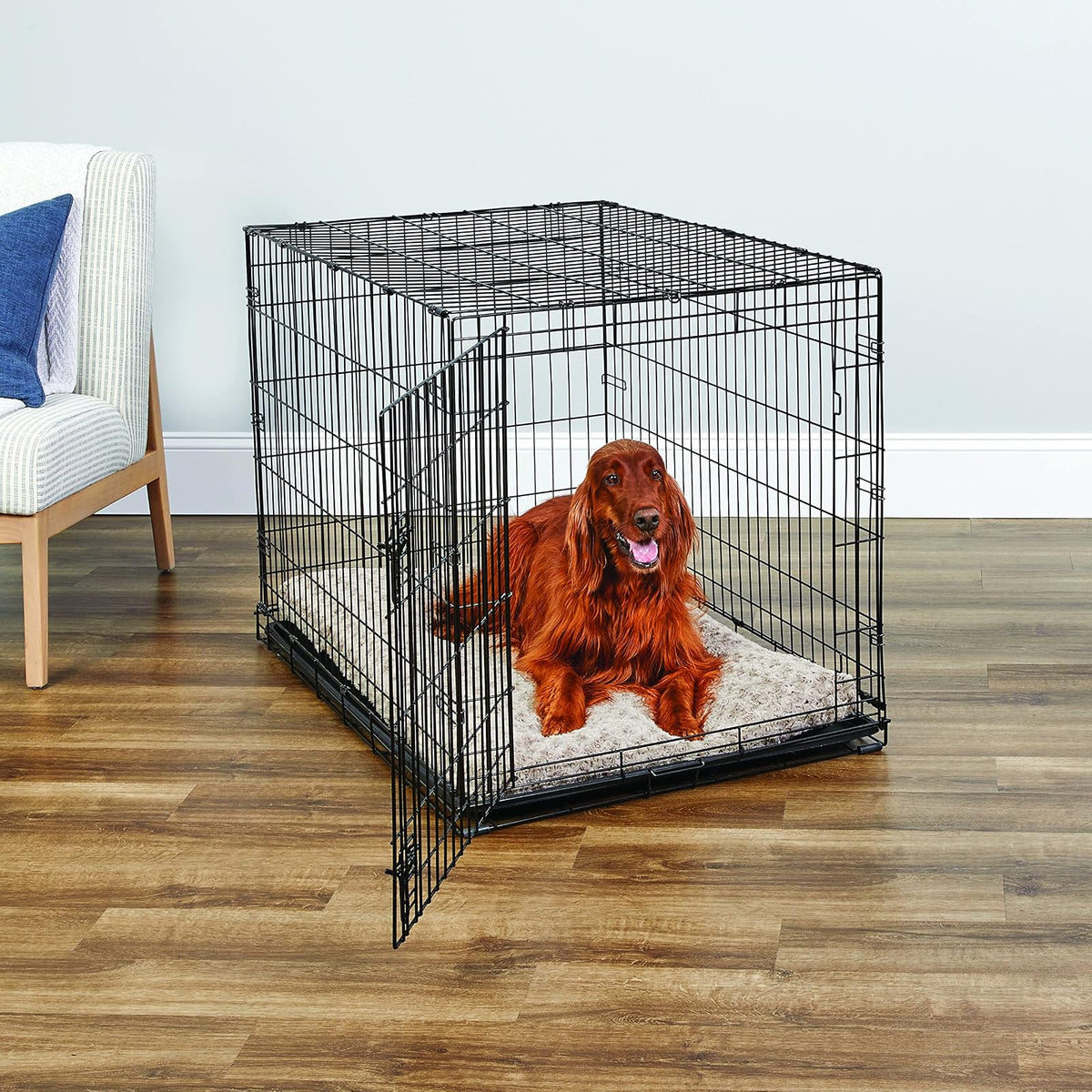 New World - Caja plegable de metal para perros, puerta individual y doble, Puerta única, Negro, 106 cm
