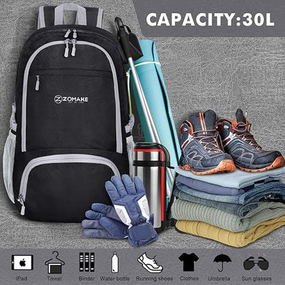 ZOMAKE Ultraligera Plegable Mochila, 30L Resistente Agua Viaje Mochila Liviana Empacable Bolsa Acampar Senderismo camina Mochila