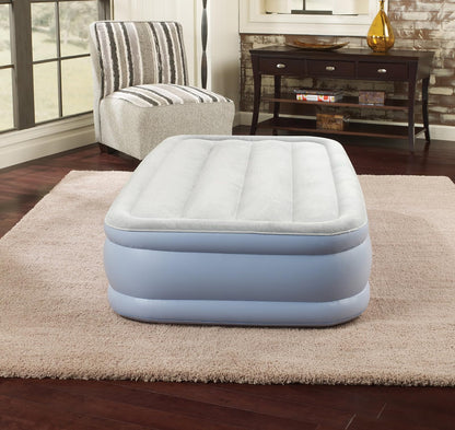 Colchón Inflable Hi-Loft: Cama de Aire de Perfil Elevado con Bomba Externa, Individual, Gris/Blanco