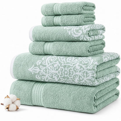 Amrapur Overseas Artesia Damask Juego de Toallas Jacquard teñido de Hilo Reversible, 6 Piezas (Salvia) - Estándar - Salvia
