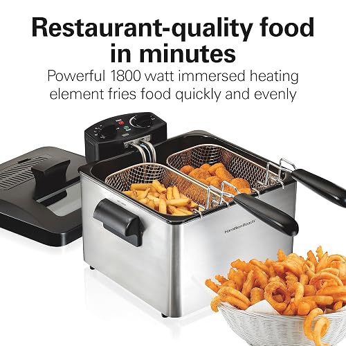 Hamilton Beach 35034 Freidora de estilo profesional Capacidad para 12 tazas de alimentos, plateada, 4.5 Liters, Acabado acero inoxidable