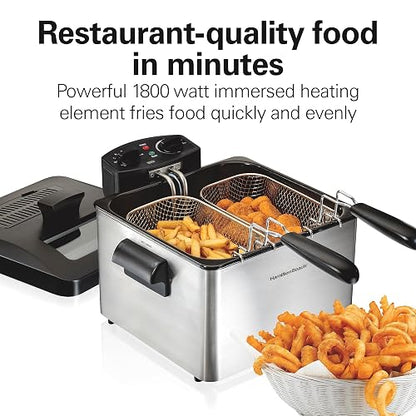 Hamilton Beach 35034 Freidora de estilo profesional Capacidad para 12 tazas de alimentos, plateada, 4.5 Liters, Acabado acero inoxidable