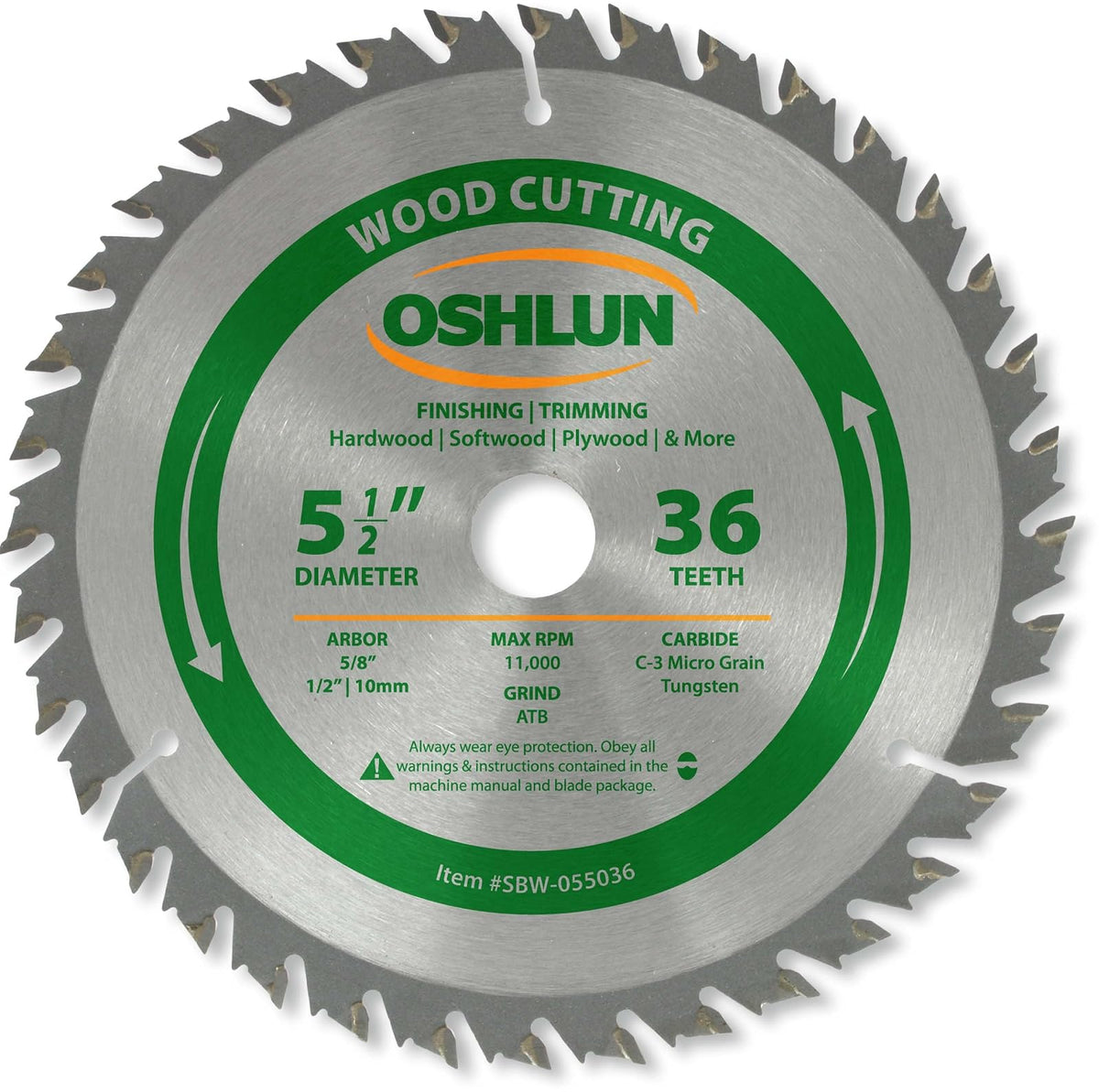 Oshlun SBW-055036 - Hoja de sierra de corte ATB de 36 dientes de acabado y corte de 5/8 pulgadas (bujes de 1/2 pulgadas y 10 mm)