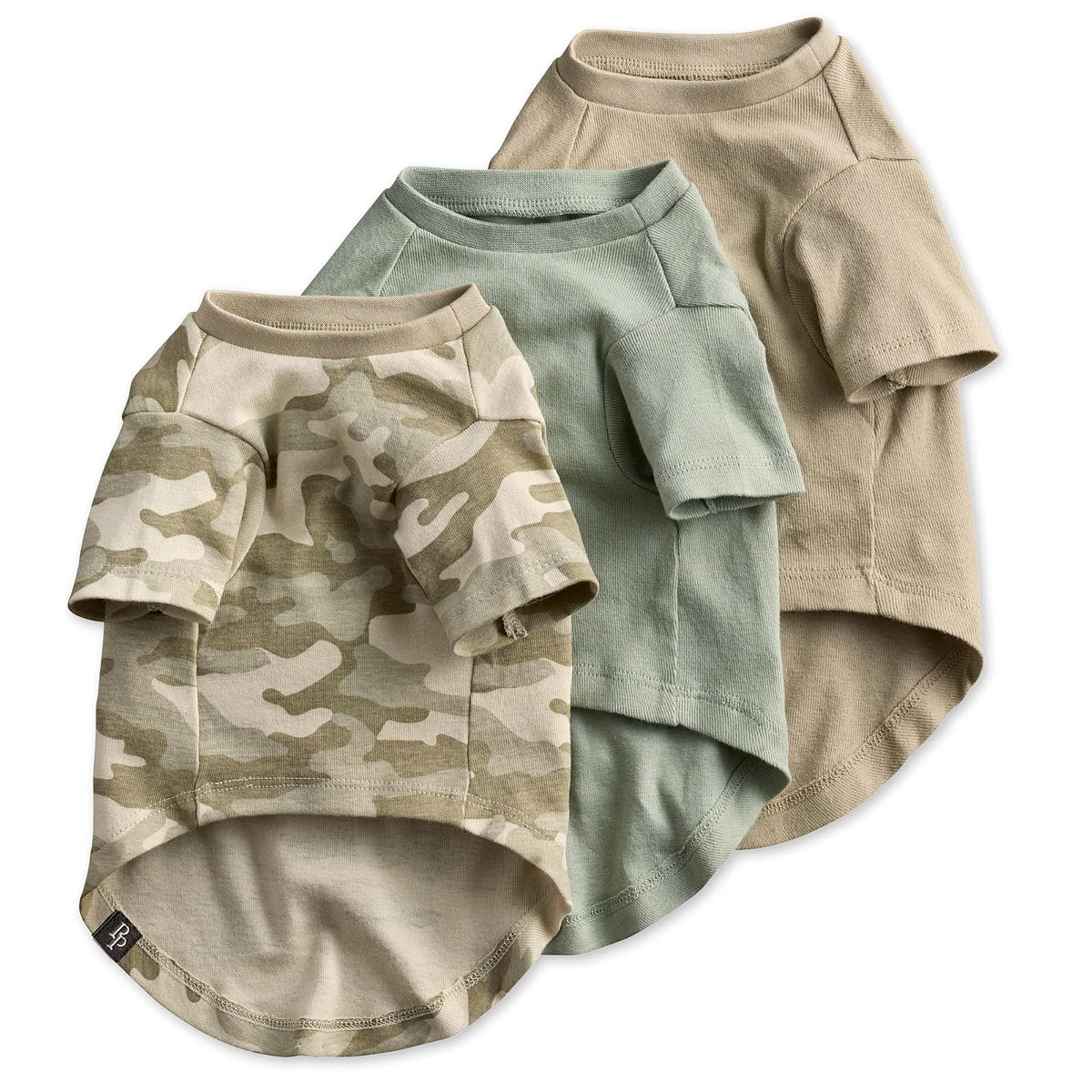 pet passion - Paquete de 3 Camisetas de Manga Corta para Mascotas, 100% algodón orgánico, Ropa para Perros pequeños, medianos, Grandes, Toby II, Camuflaje Salvia, XXL