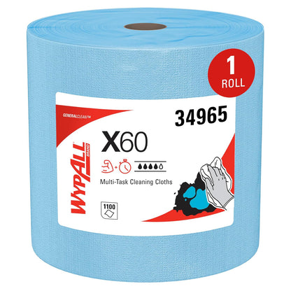 Wypall 34965 X60 Cloths, Jumbo Roll, 12 1/2 x 13 2/5, Blue, 1100/Roll