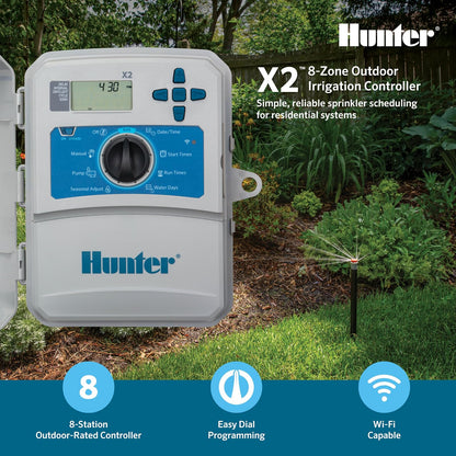 Hunter - Controlador de riego exterior de 8 estaciones Gris X2800