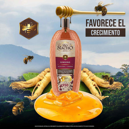 TÍO NACHO Shampoo Anticaída con Ginseng y Jalea Real, Estimula y Fortalece el Crecimiento del Cabello, Extractos de Romero, Aloe Vera y Jojoba, Ideal para la Caída del Cabello. Contiene una Botella con 950 ml
