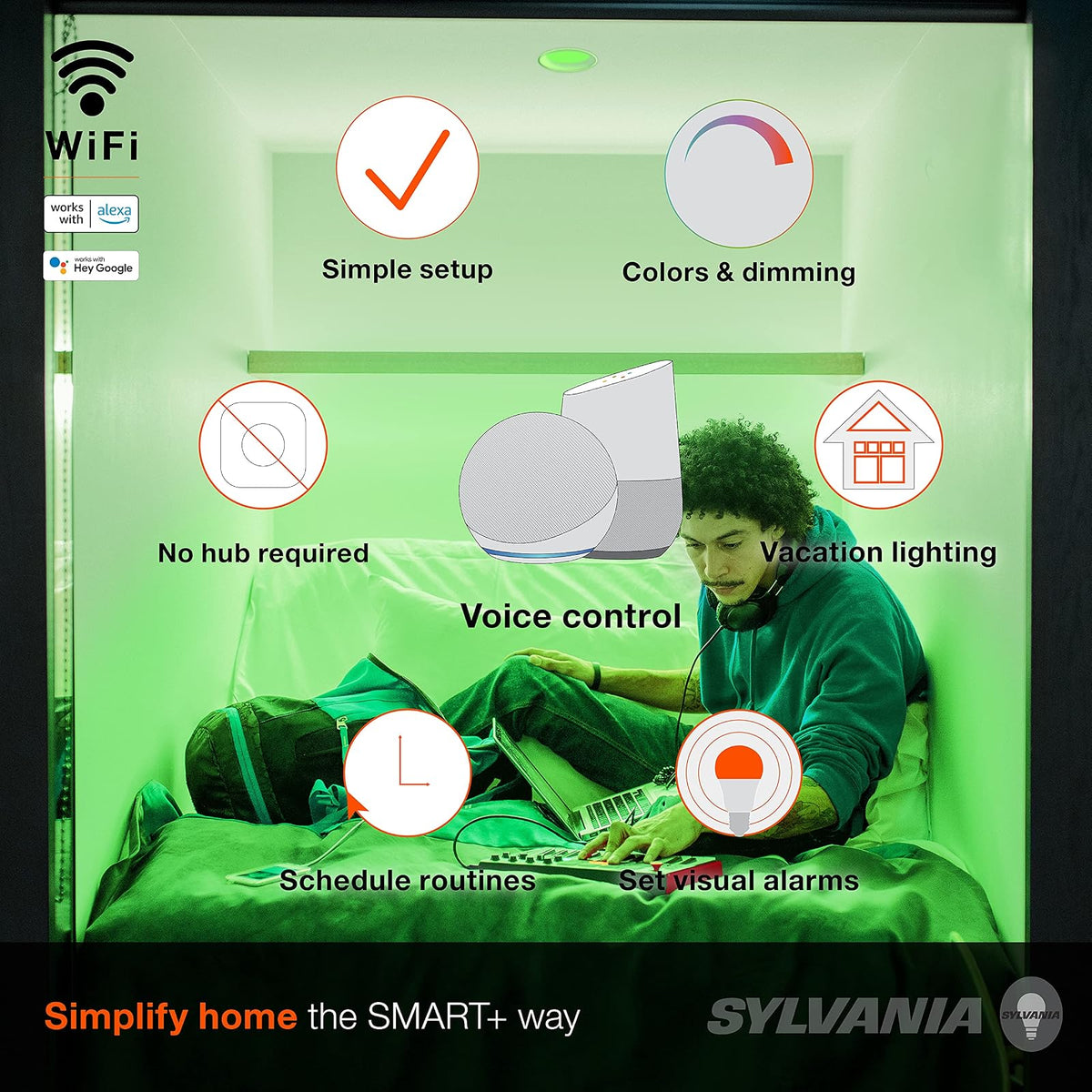 Sylvania Smart+ Wi-Fi Full Color Regulable BR30 Bombilla LED CRI 90+, equivalente a 65 W, funciona con Alexa y Google Assistant, 4 unidades