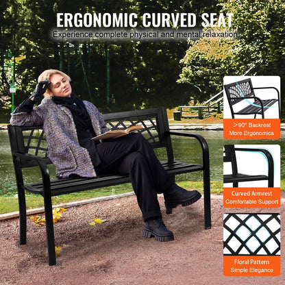 VEVOR Banco de Parque, Banco de jardín de Metal de 116,3 cm para Exteriores, Capacidad de Carga de 218 kg, con Respaldo y reposabrazos, para jardín, Parque, Patio, Porche Delantero