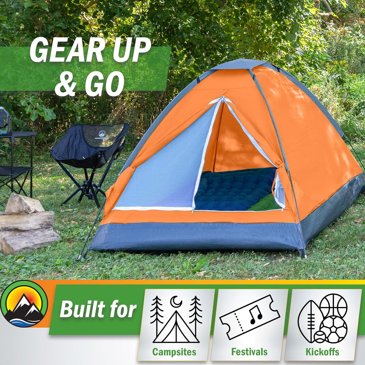 2-Person Camping Tent – Includes Rain Fly and Carrying Bag – Lightweight Outdoor Tent for Backpacking, Hiking, or Beach by Wakeman Outdoors