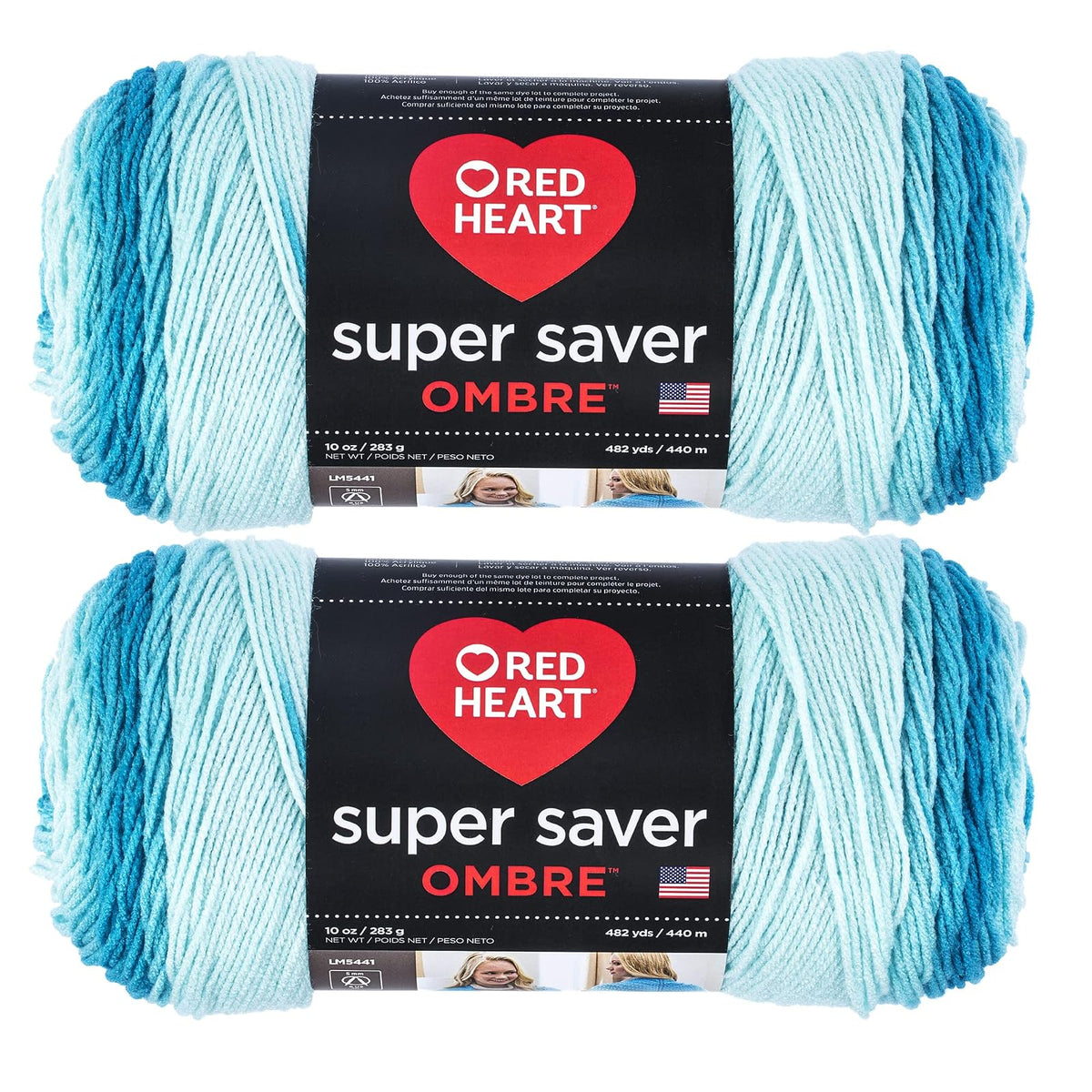 Red Heart Super Saver Estambre Acrílico Jumbo, Paquete de 2, 396 g - Paquete de 2 - Buceo Ombre