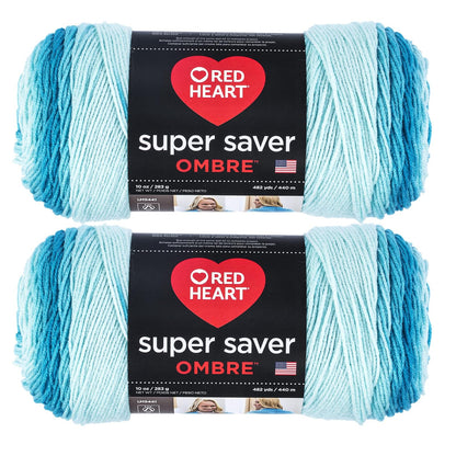Red Heart Super Saver Estambre Acrílico Jumbo, Paquete de 2, 396 g - Paquete de 2 - Buceo Ombre